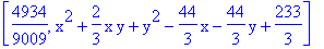 [4934/9009, x^2+2/3*x*y+y^2-44/3*x-44/3*y+233/3]